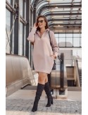 Plus Size insulated tunic with hood cappuccino FI586 - Online store - Boutique